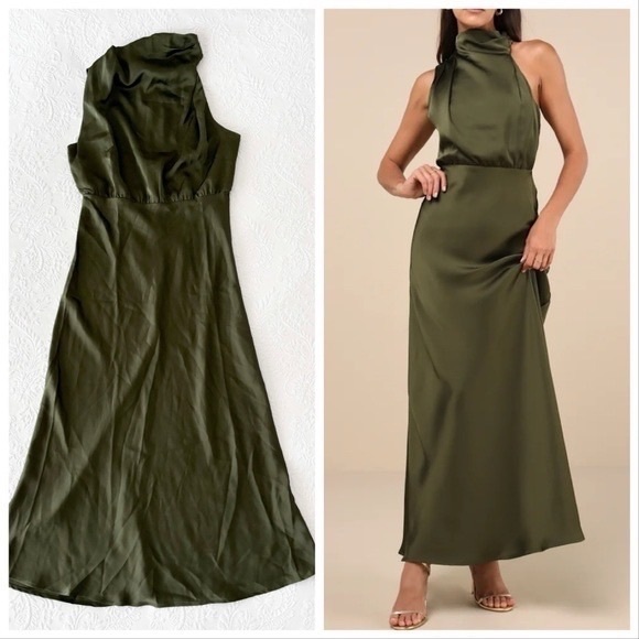 Lulu's Green Tie Front Halter Gown - Picture 1 of 7